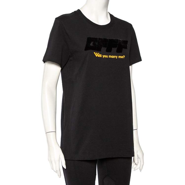 Pre Owned Off-White Black Cotton Logo Embossed Printed Cotton Crewneck T-Shirt M  