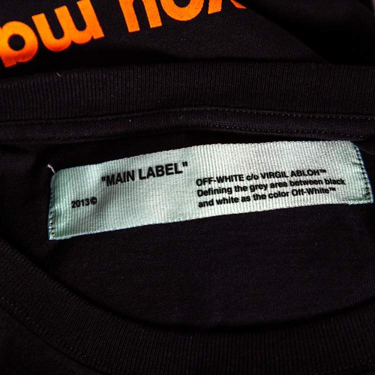 Pre Owned Off-White Black Cotton Logo Embossed Printed Cotton Crewneck T-Shirt M  