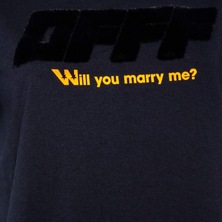 Pre Owned Off-White Black Cotton Logo Embossed Printed Cotton Crewneck T-Shirt M  