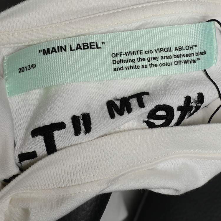 Pre Owned Off -White White Logo Embroidered Cotton  Crewneck T-Shirt M