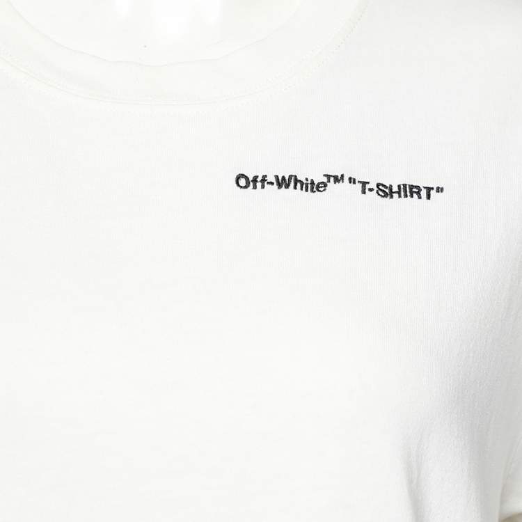 Pre Owned Off -White White Logo Embroidered Cotton  Crewneck T-Shirt M