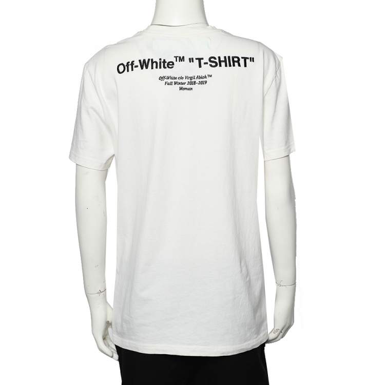 Pre Owned Off -White White Logo Embroidered Cotton  Crewneck T-Shirt M