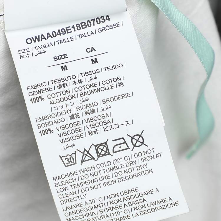 Pre Owned Off -White White Logo Embroidered Cotton  Crewneck T-Shirt M