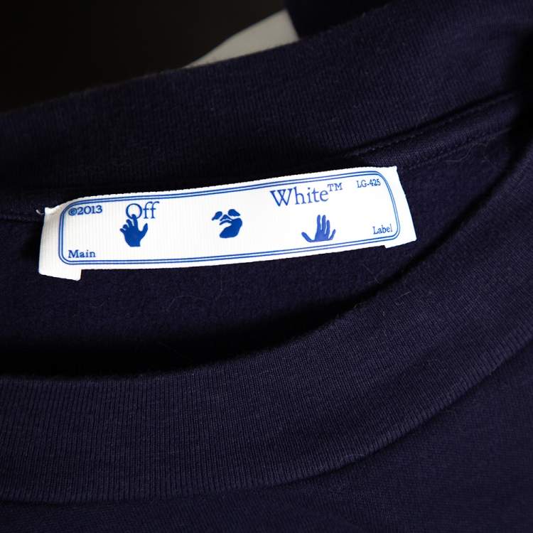 Pre Owned Off-White Navy Blue Flocked Cotton Knit Oversized Crewneck T-Shirt M