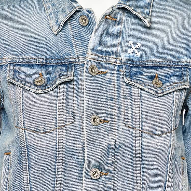 Pre Owned Off-White Blue Denim Distressed Button Front Jacket S