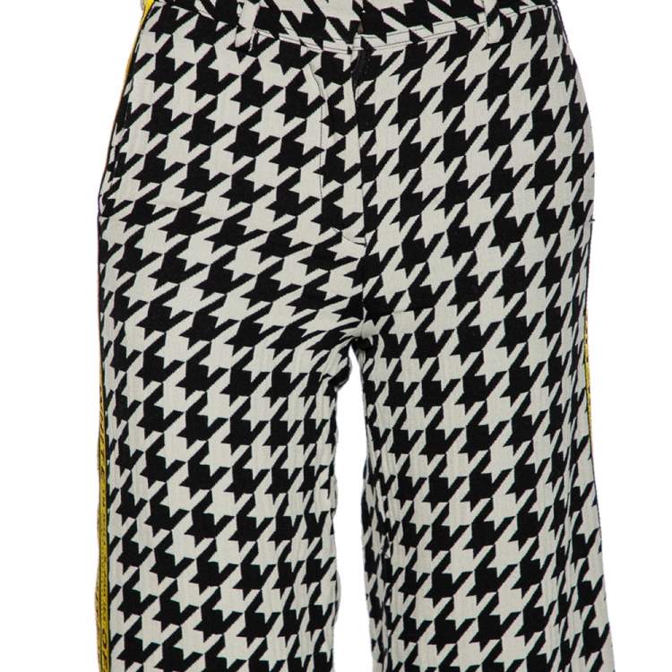 Pre Owned Off-White Monochrome Houndstooth Jacquard Wool Logo Trimmed Pants S