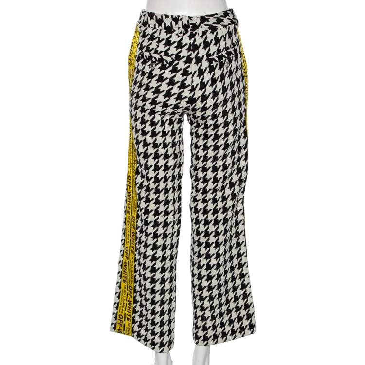 Pre Owned Off-White Monochrome Houndstooth Jacquard Wool Logo Trimmed Pants S