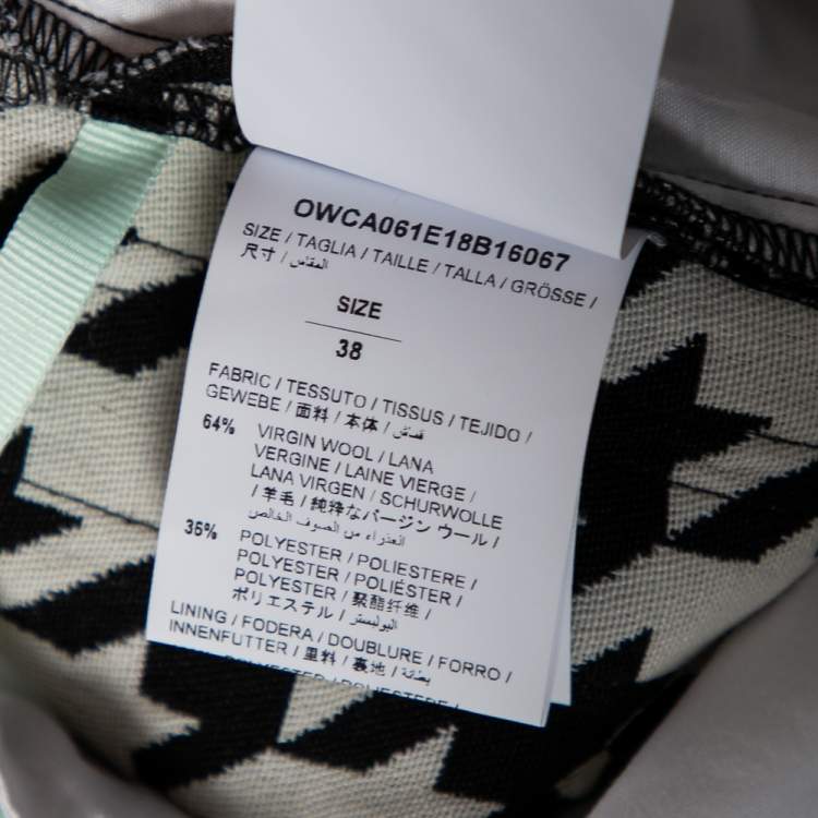 Pre Owned Off-White Monochrome Houndstooth Jacquard Wool Logo Trimmed Pants S
