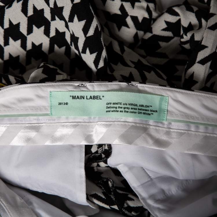 Pre Owned Off-White Monochrome Houndstooth Jacquard Wool Logo Trimmed Pants S