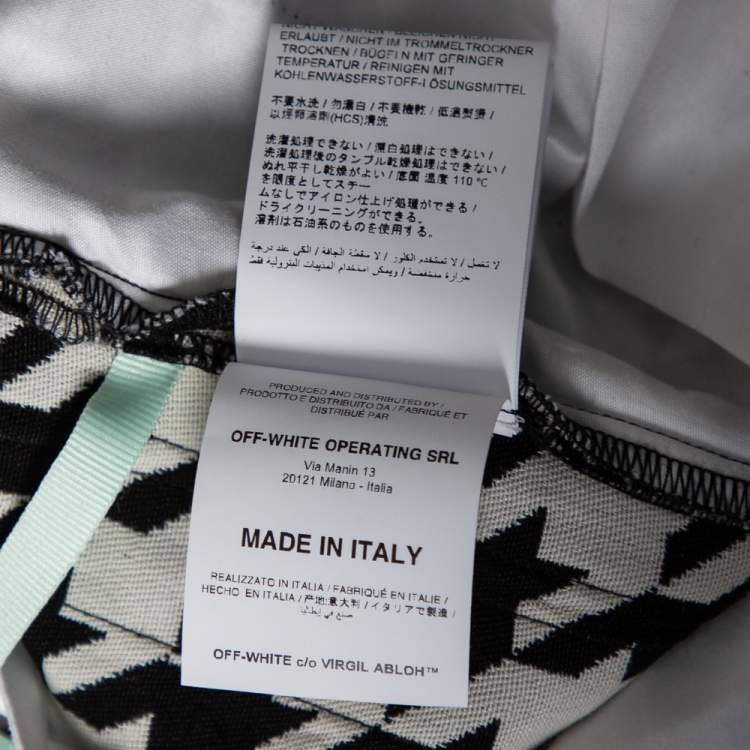 Pre Owned Off-White Monochrome Houndstooth Jacquard Wool Logo Trimmed Pants S