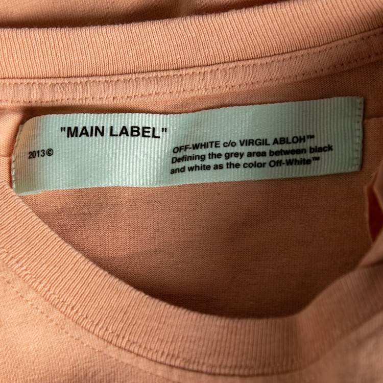 Pre Owned Off-White Peach Cotton Logo Printed Crewneck T-Shirt S
