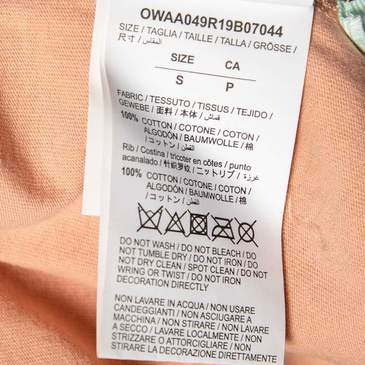 Pre Owned Off-White Peach Cotton Logo Printed Crewneck T-Shirt S