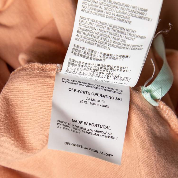 Pre Owned Off-White Peach Cotton Logo Printed Crewneck T-Shirt S