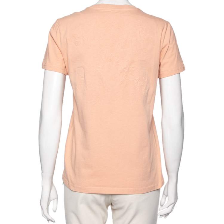 Pre Owned Off-White Peach Cotton Logo Printed Crewneck T-Shirt S