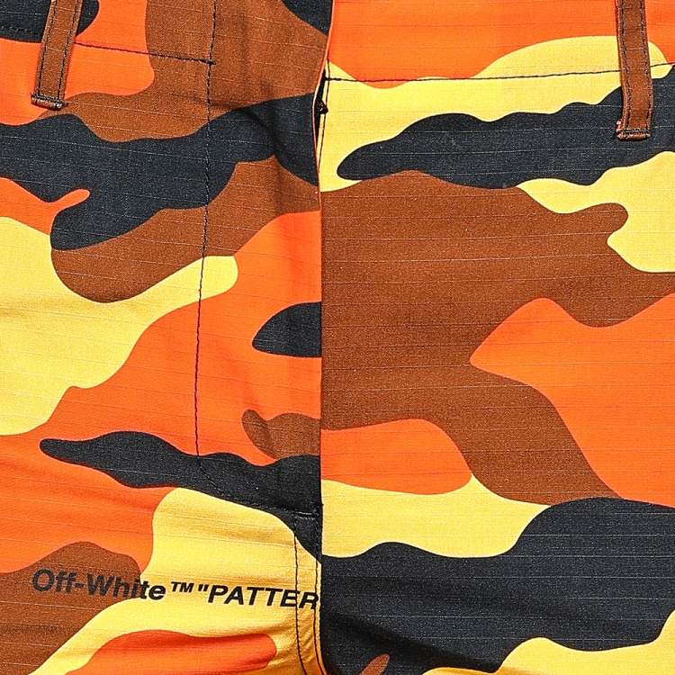 Pre Owned Off-White Orange Camouflage Printed Cotton Cargo Pants M