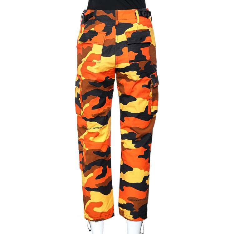 Pre Owned Off-White Orange Camouflage Printed Cotton Cargo Pants M