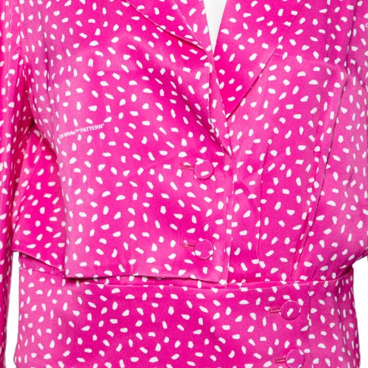 Pre Owned Off-White Pink Printed Satin Button Front Overlay Paneled Blouse M