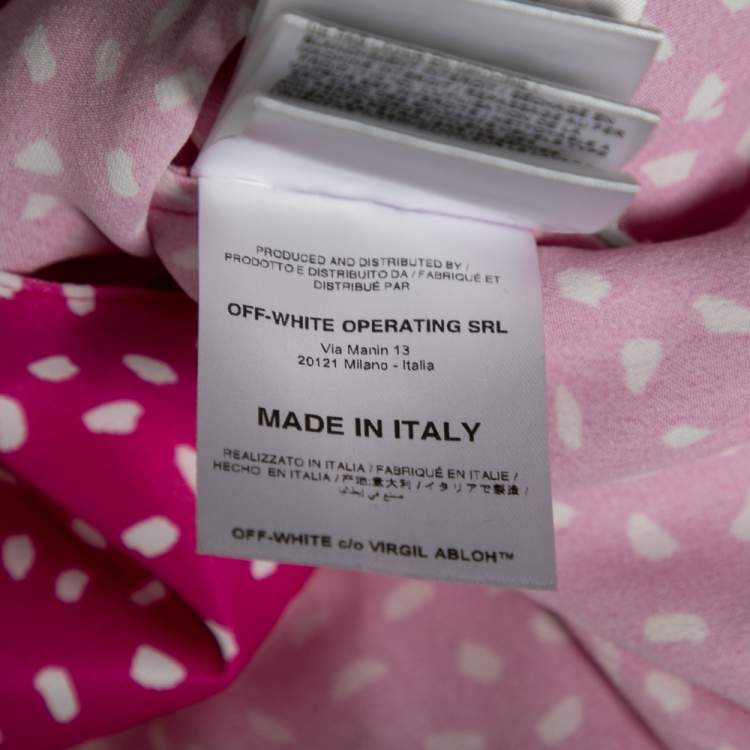 Pre Owned Off-White Pink Printed Satin Button Front Overlay Paneled Blouse M