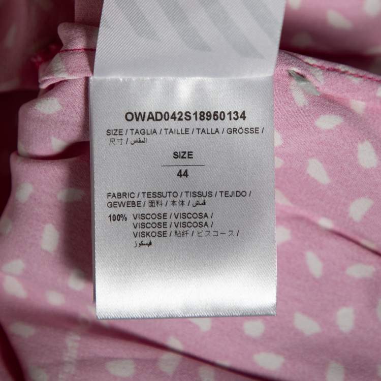 Pre Owned Off-White Pink Printed Satin Button Front Overlay Paneled Blouse M
