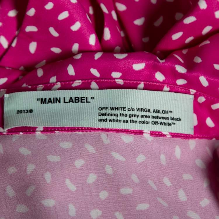 Pre Owned Off-White Pink Printed Satin Button Front Overlay Paneled Blouse M