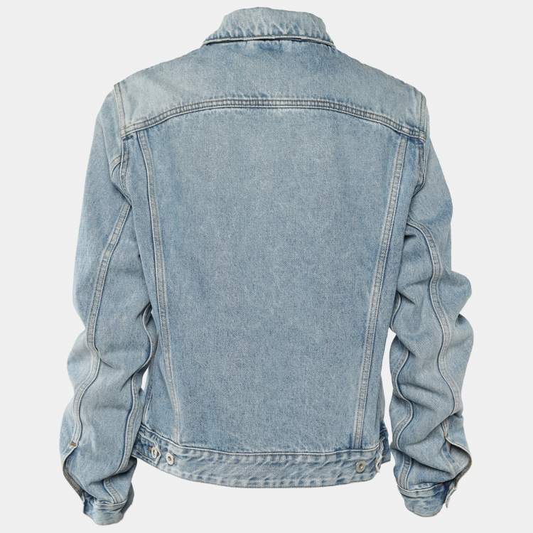 Pre Owned Off-White Indigo Light Wash Distressed Denim Jacket M