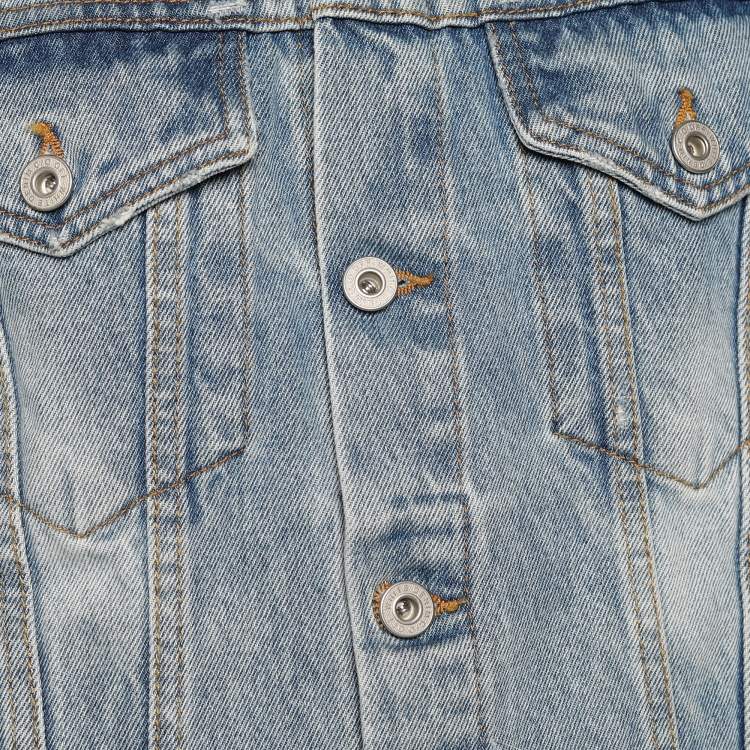 Pre Owned Off-White Indigo Light Wash Distressed Denim Jacket M