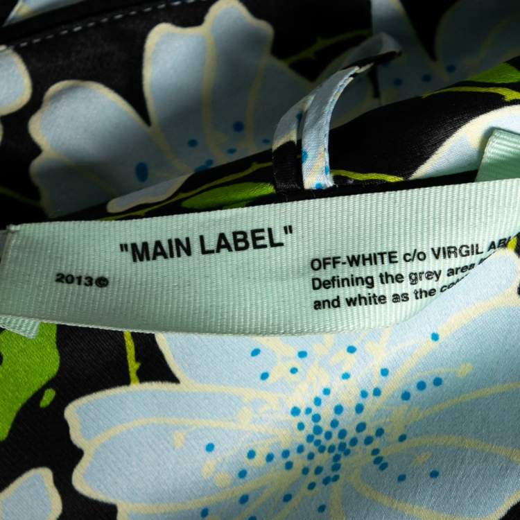 Pre Owned Off-White Blue Floral Printed Satin Open Front Lightweight Coat M