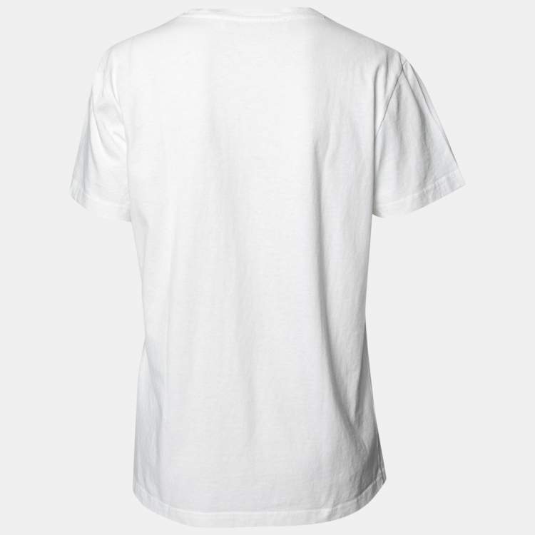 Pre Owned Off-White White Logo Printed Cotton Short Sleeve T-Shirt L