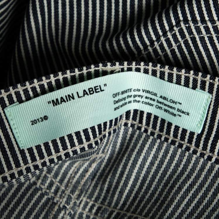 Pre Owned Off-White Blue & White Striped Denim Zip Detail Asymmetric Skirt M