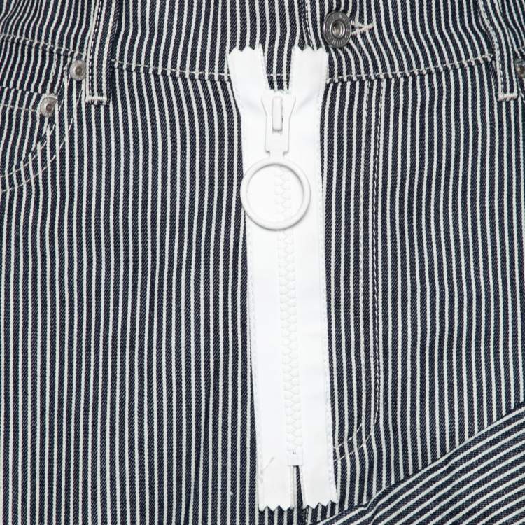 Pre Owned Off-White Blue & White Striped Denim Zip Detail Asymmetric Skirt M