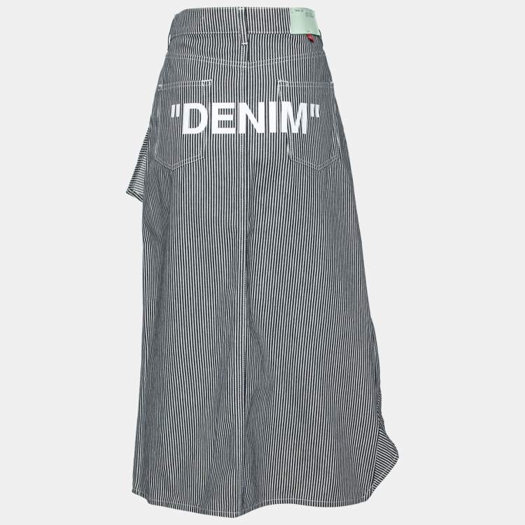Pre Owned Off-White Blue & White Striped Denim Zip Detail Asymmetric Skirt M