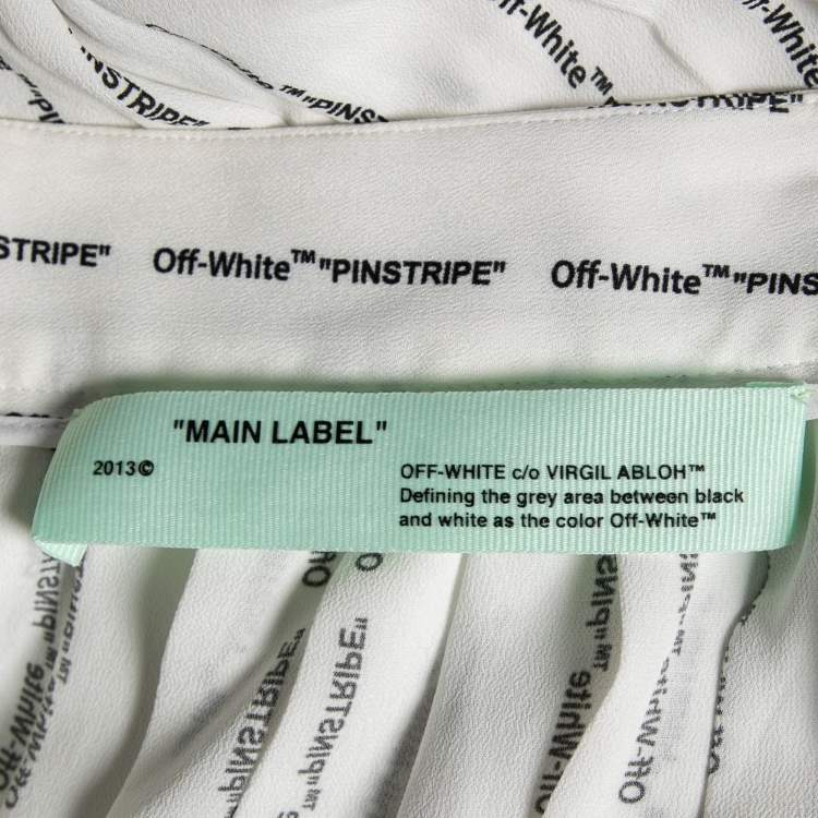 Pre Owned Off-White White Pinstripe Logo Printed Chiffon Pleated Culottes M