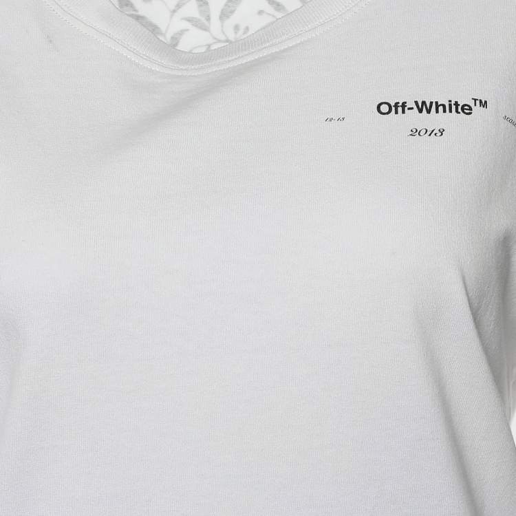 Pre Owned Off-White White Cotton Logo Printed Crew Neck T-Shirt M