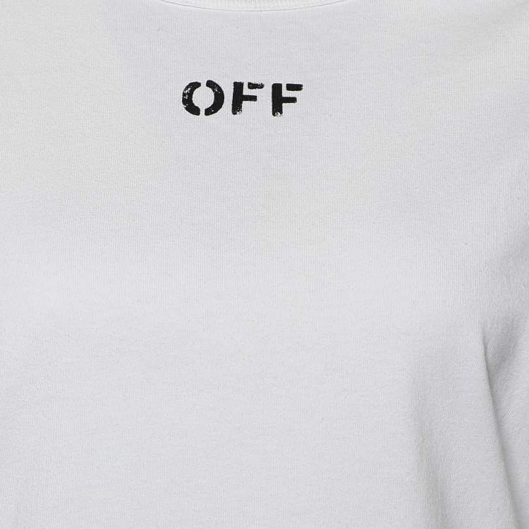 Pre Owned Off-White White Cotton Printed Crew Neck Oversized T-shirt M