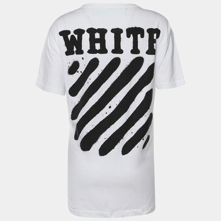 Pre Owned Off-White White Cotton Printed Crew Neck Oversized T-shirt M
