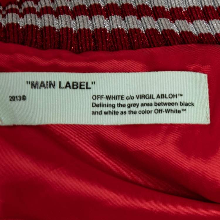 Pre Owned Off-White Red Satin Rib Knit Trimmed Greenland Bomber Jacket M