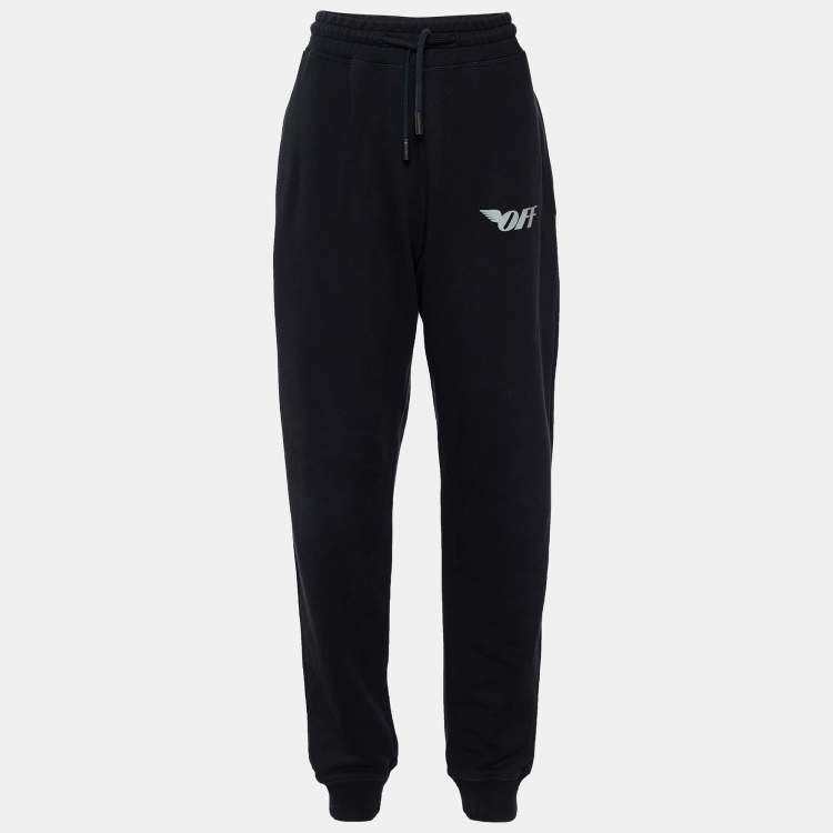 Pre Owned Off-White Black Cotton Knit Logo Track Pant M