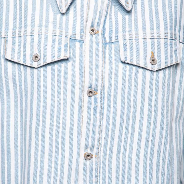 Pre Owned Off-White Light Blue Striped Denim Jacket S 