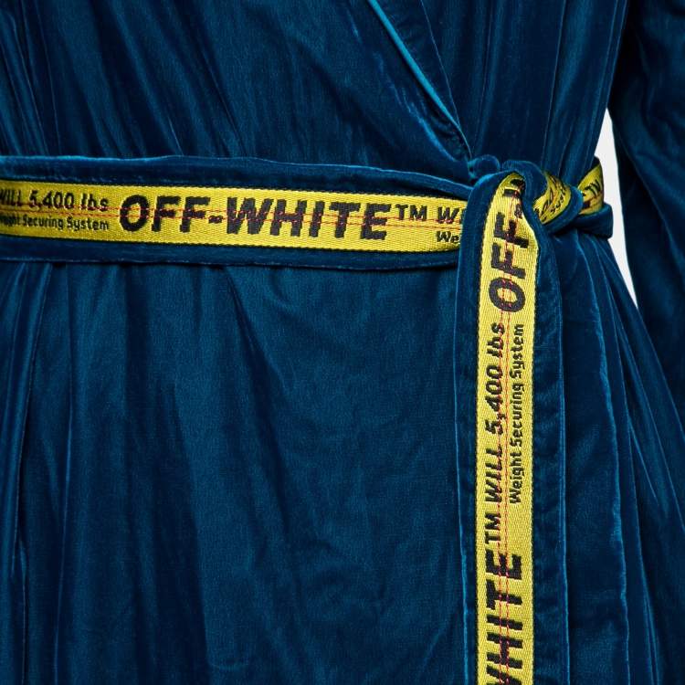 Pre Owned Off-White Blue Velvet Belted Robe Dress M
