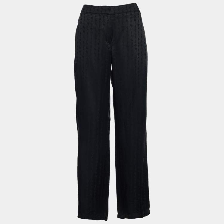 Pre Owned Off-White Black Logo Detail Satin Pallazo Pants M