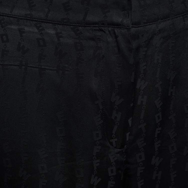 Pre Owned Off-White Black Logo Detail Satin Pallazo Pants M