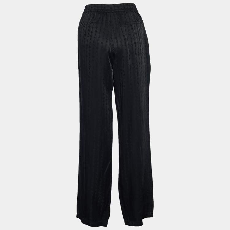 Pre Owned Off-White Black Logo Detail Satin Pallazo Pants M