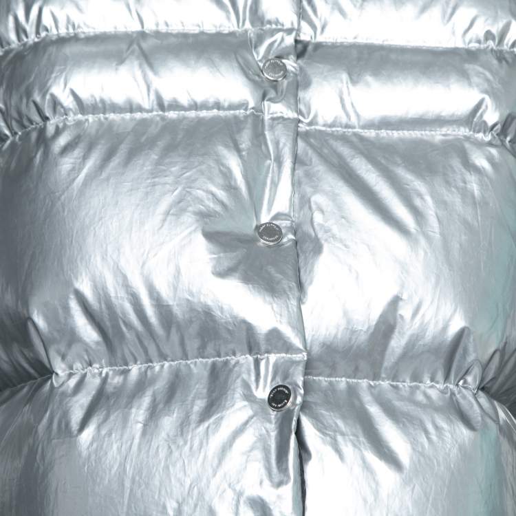 Pre Owned Off-White Metallic Silver Synthetic Down Puffer Jacket M