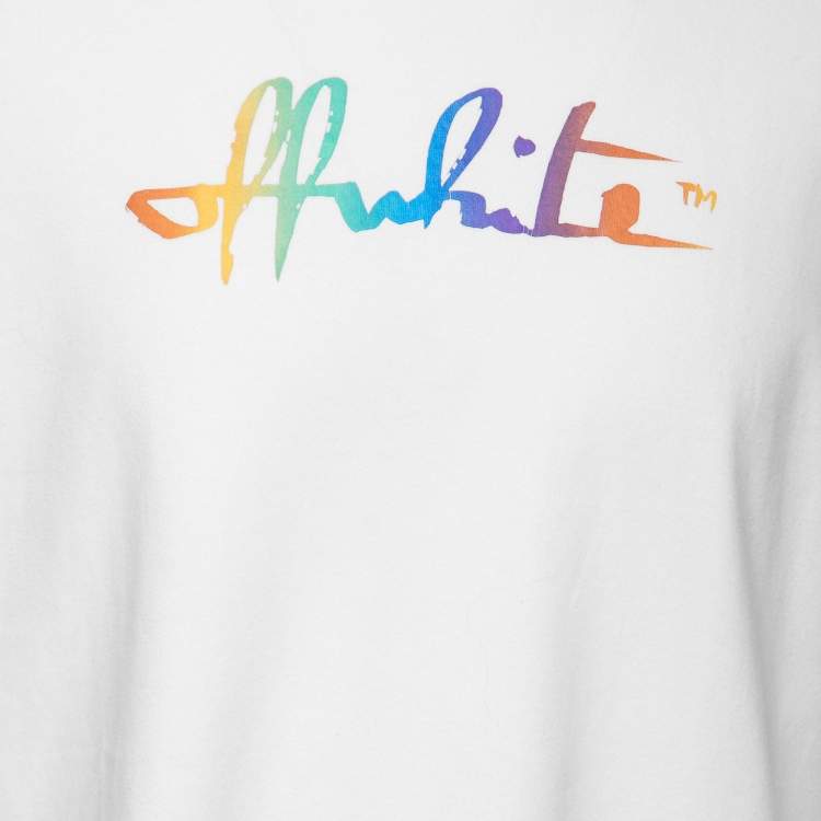 Pre Owned Off-White White Rainbow Script Logo Print Tomboy T-Shirt L  