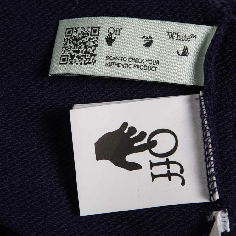 Pre Owned Off-White Navy Blue Skeleton Arrow Print Cotton Hoodie L 