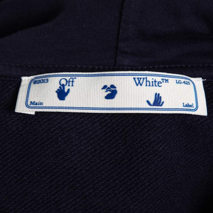 Pre Owned Off-White Navy Blue Skeleton Arrow Print Cotton Hoodie L 