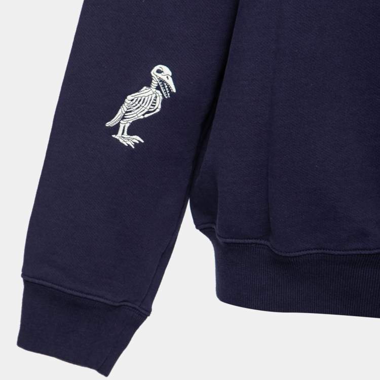Pre Owned Off-White Navy Blue Skeleton Arrow Print Cotton Hoodie L 