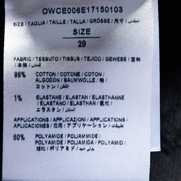 Pre Owned Off-White Black Coated Denim Logo Tape Detail Strap Skinny Jeans M Waist 31"