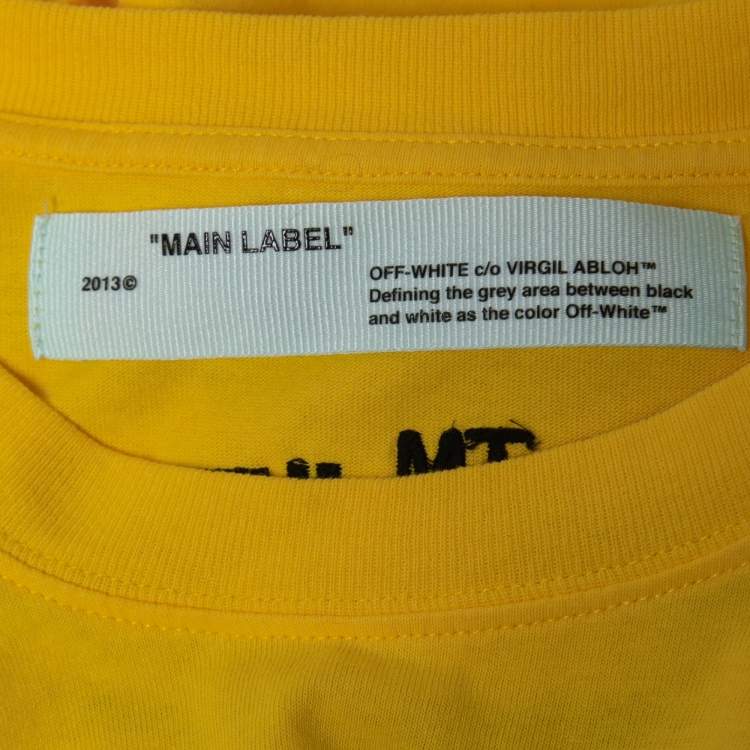 Pre Owned Off-White Yellow Cotton Logo Embroidered Crewneck T-Shirt S
