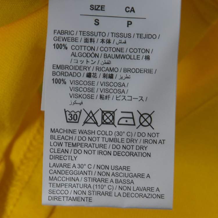 Pre Owned Off-White Yellow Cotton Logo Embroidered Crewneck T-Shirt S